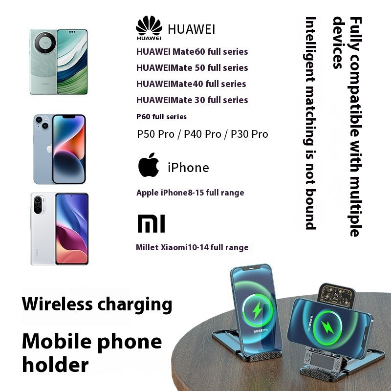 2-in-1 Wireless Phone Charger Portable Ultra-thin Foldable Bracket - Peaklo Quality