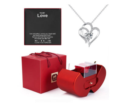 "Elegant Eternal Rose Jewelry Box – Red Apple Gift with Necklace for Valentine’s, Christmas & Mother’s Day" 🌹🎁✨ - Peaklo Quality