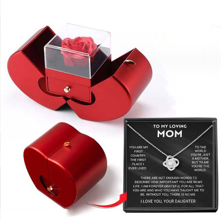 "Elegant Eternal Rose Jewelry Box – Red Apple Gift with Necklace for Valentine’s, Christmas & Mother’s Day" 🌹🎁✨ - Peaklo Quality