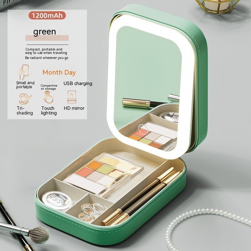 "Portable Makeup Storage Box with LED Light Mirror – Touch Sensor Travel Organizer" ✨💄 - Peaklo Quality