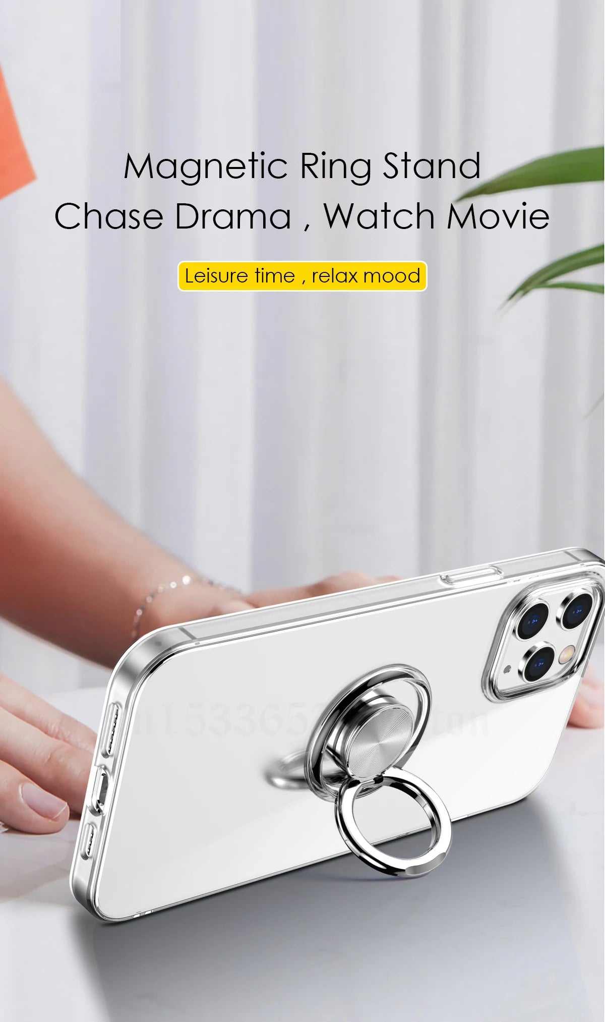 With Ring Stand Soft Transparent Case For iPhone 12 13 14 15 Pro Max Phone Cover For iPhone 7 8 Plus XR XS Max Magnetic Car Case - Peaklo Quality