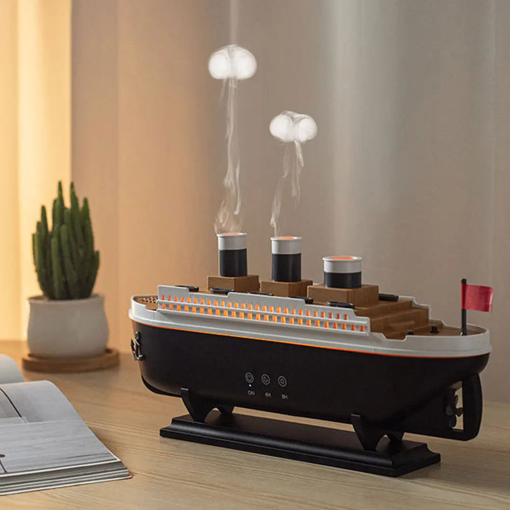 300ml Titanic Ship Model Air Humidifier Essential Oil Diffuser Jellyfish Smoke Ring Spray Aroma Diffuser Night Light for Home - Peaklo Quality