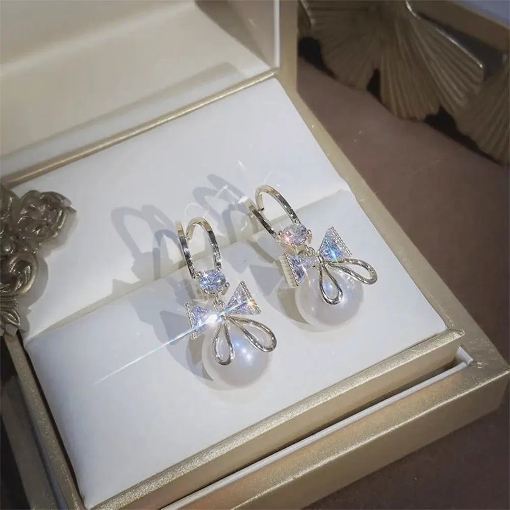 2024 Trendy Long Pearl Earrings – Elegant Floral Rhinestone Wedding Jewelry ✨