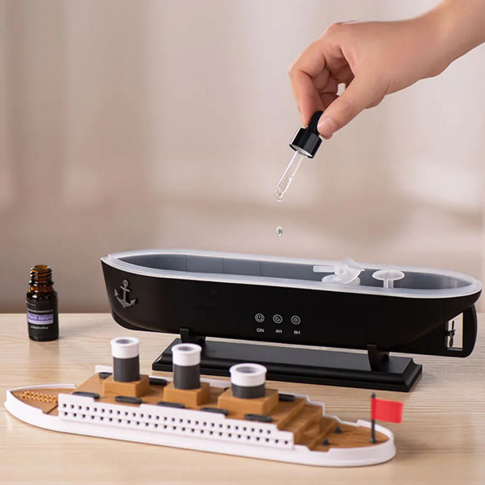 300ml Titanic Ship Model Air Humidifier Essential Oil Diffuser Jellyfish Smoke Ring Spray Aroma Diffuser Night Light for Home - Peaklo Quality