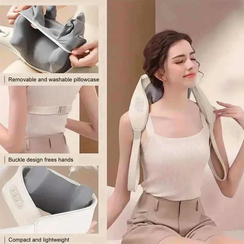 Wireless Neck Massager With Hot Compress Neck And Back Shoulder Shiatsu Kneading Massage Shawl Neck Cervical Relaxing Trapezius - Peaklo Quality