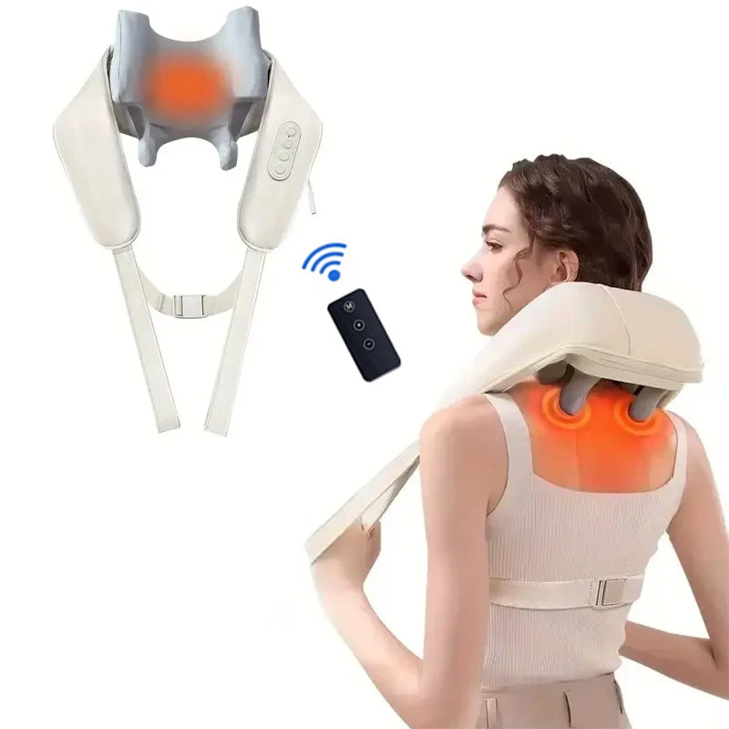 Wireless Neck Massager With Hot Compress Neck And Back Shoulder Shiatsu Kneading Massage Shawl Neck Cervical Relaxing Trapezius - Peaklo Quality