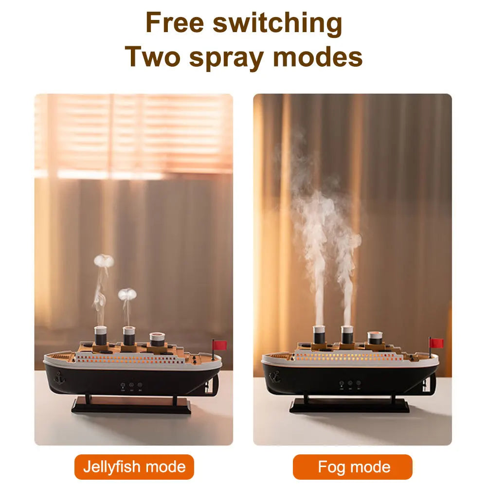 300ml Titanic Ship Model Air Humidifier Essential Oil Diffuser Jellyfish Smoke Ring Spray Aroma Diffuser Night Light for Home - Peaklo Quality