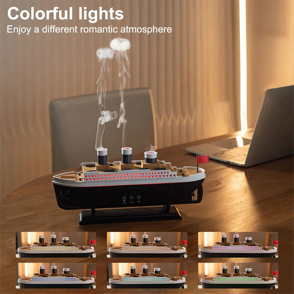 300ml Titanic Ship Model Air Humidifier Essential Oil Diffuser Jellyfish Smoke Ring Spray Aroma Diffuser Night Light for Home - Peaklo Quality