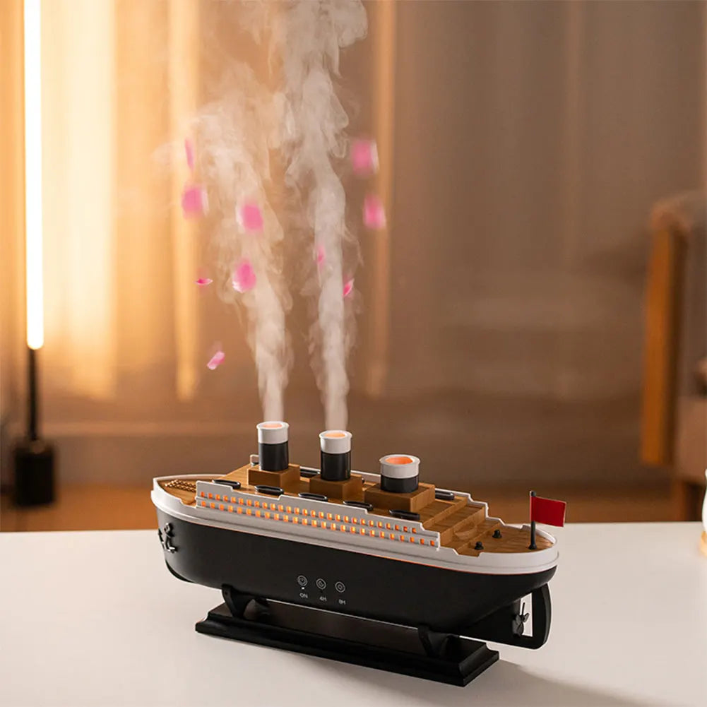 300ml Titanic Ship Model Air Humidifier Essential Oil Diffuser Jellyfish Smoke Ring Spray Aroma Diffuser Night Light for Home - Peaklo Quality