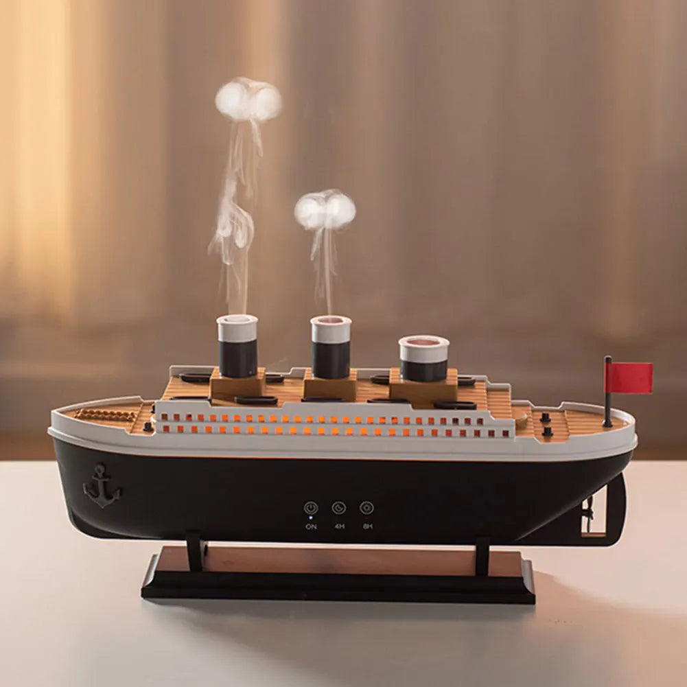 300ml Titanic Ship Model Air Humidifier Essential Oil Diffuser Jellyfish Smoke Ring Spray Aroma Diffuser Night Light for Home - Peaklo Quality