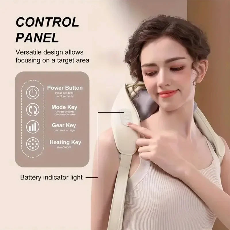 Wireless Neck Massager With Hot Compress Neck And Back Shoulder Shiatsu Kneading Massage Shawl Neck Cervical Relaxing Trapezius - Peaklo Quality