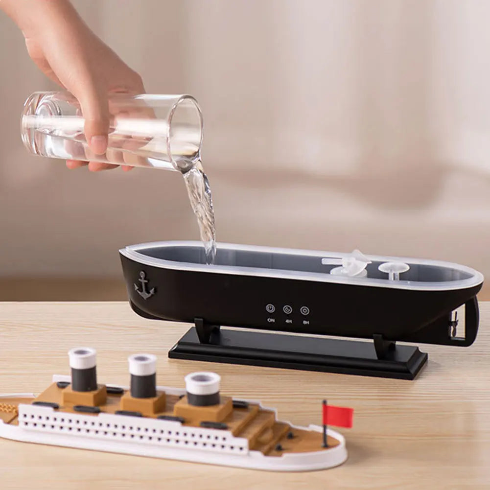 300ml Titanic Ship Model Air Humidifier Essential Oil Diffuser Jellyfish Smoke Ring Spray Aroma Diffuser Night Light for Home - Peaklo Quality