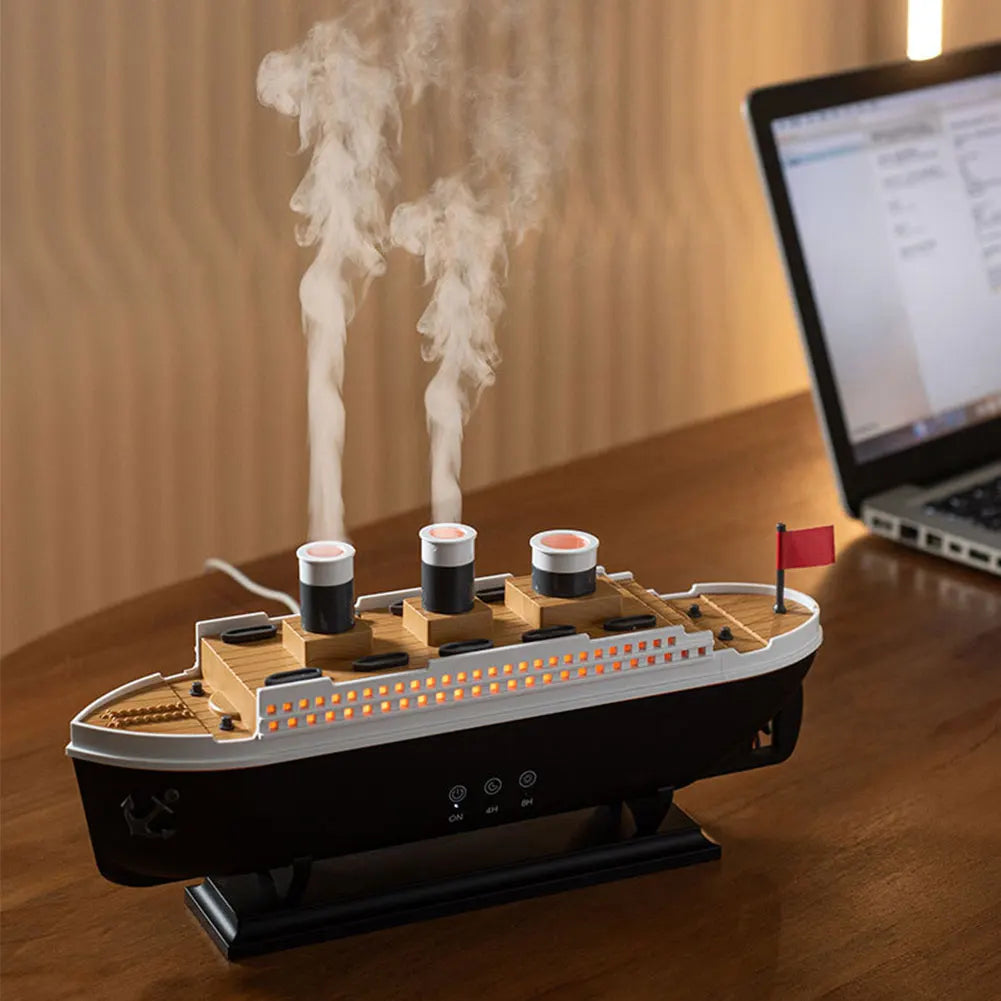 300ml Titanic Ship Model Air Humidifier Essential Oil Diffuser Jellyfish Smoke Ring Spray Aroma Diffuser Night Light for Home - Peaklo Quality
