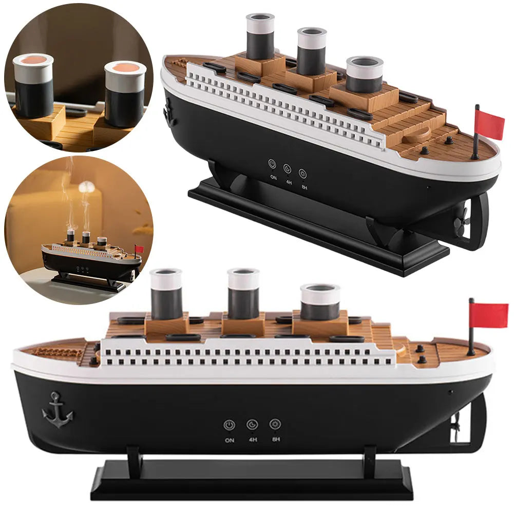 300ml Titanic Ship Model Air Humidifier Essential Oil Diffuser Jellyfish Smoke Ring Spray Aroma Diffuser Night Light for Home - Peaklo Quality