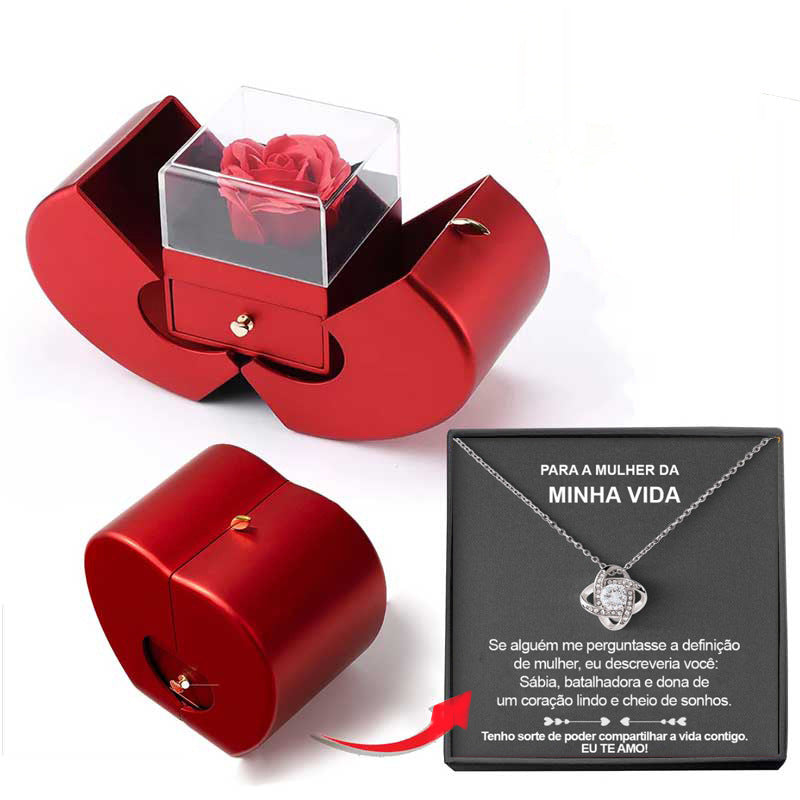 "Elegant Eternal Rose Jewelry Box – Red Apple Gift with Necklace for Valentine’s, Christmas & Mother’s Day" 🌹🎁✨ - Peaklo Quality