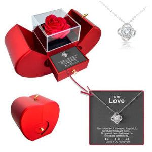 "Elegant Eternal Rose Jewelry Box – Red Apple Gift with Necklace for Valentine’s, Christmas & Mother’s Day" 🌹🎁✨ - Peaklo Quality