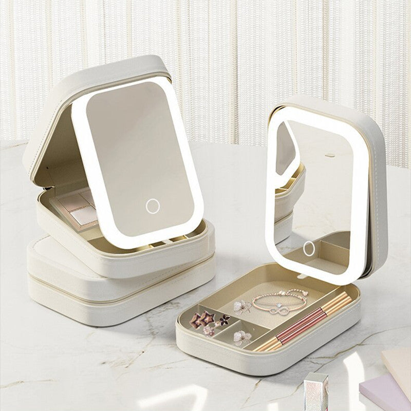 "Portable Makeup Storage Box with LED Light Mirror – Touch Sensor Travel Organizer" ✨💄 - Peaklo Quality