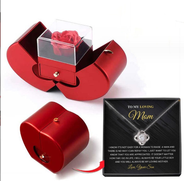 "Elegant Eternal Rose Jewelry Box – Red Apple Gift with Necklace for Valentine’s, Christmas & Mother’s Day" 🌹🎁✨ - Peaklo Quality