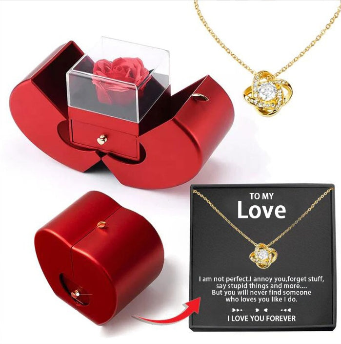 "Elegant Eternal Rose Jewelry Box – Red Apple Gift with Necklace for Valentine’s, Christmas & Mother’s Day" 🌹🎁✨ - Peaklo Quality