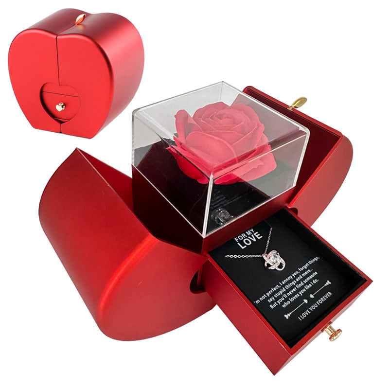 "Elegant Eternal Rose Jewelry Box – Red Apple Gift with Necklace for Valentine’s, Christmas & Mother’s Day" 🌹🎁✨ - Peaklo Quality