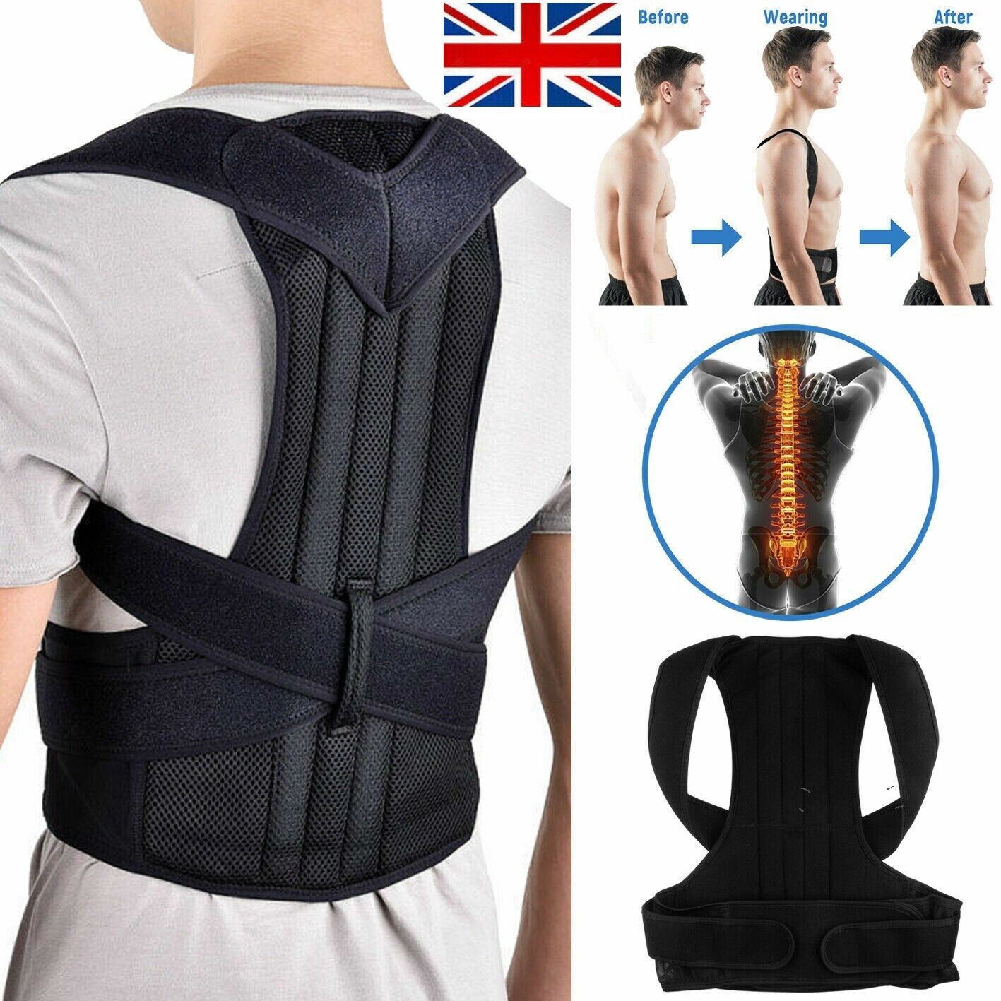 Adjustable Posture Corrector Back Brace Vest For Men Women Lumbar Shoulder Support Belt