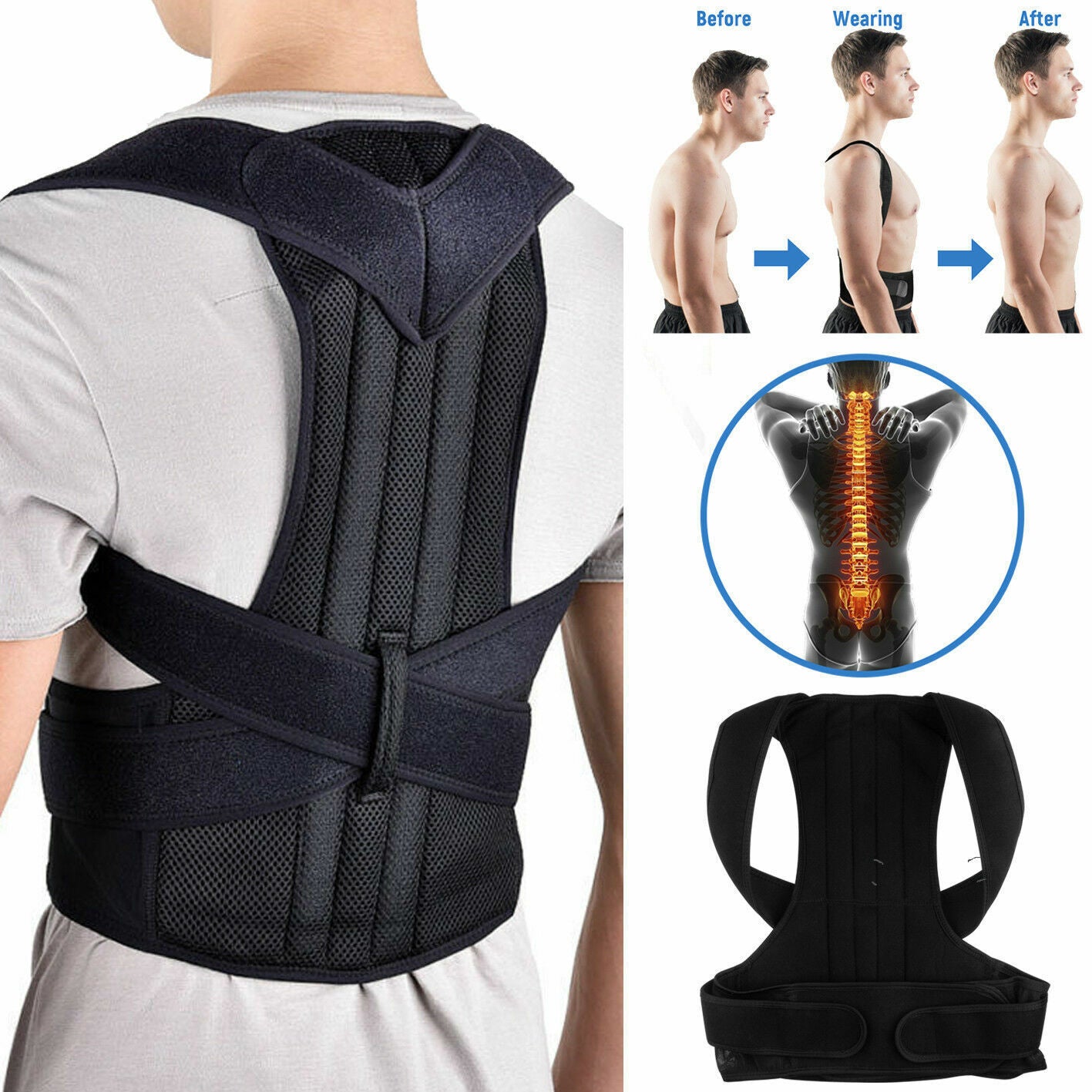 Adjustable Posture Corrector Back Brace Vest For Men Women Lumbar Shoulder Support Belt