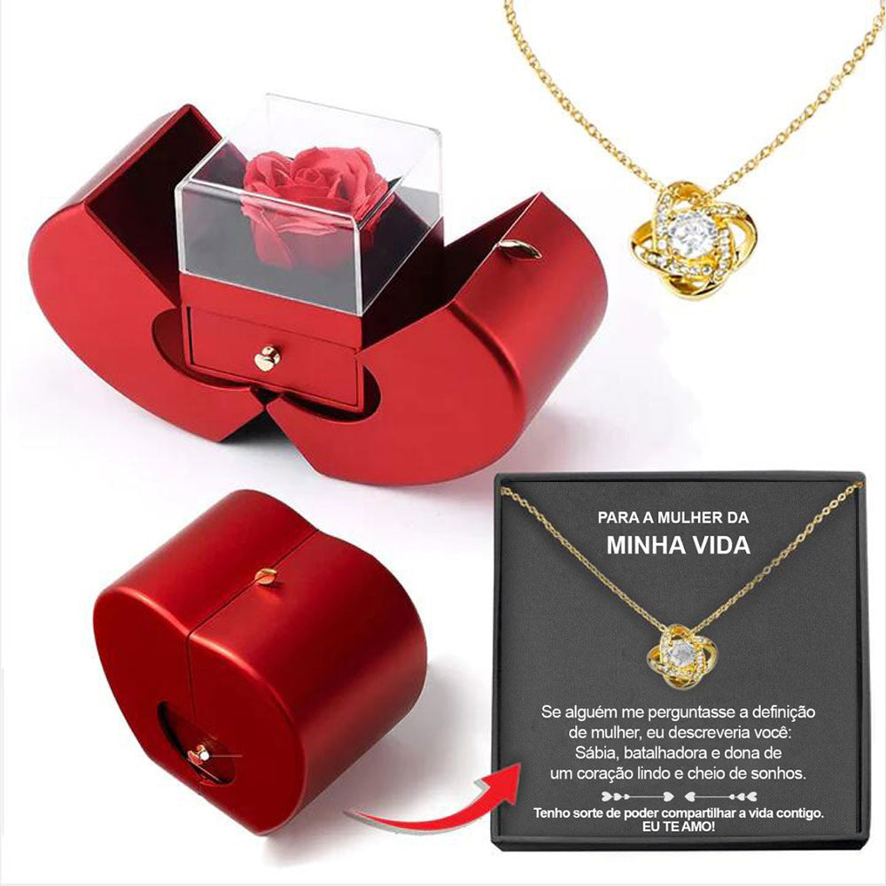 "Elegant Eternal Rose Jewelry Box – Red Apple Gift with Necklace for Valentine’s, Christmas & Mother’s Day" 🌹🎁✨