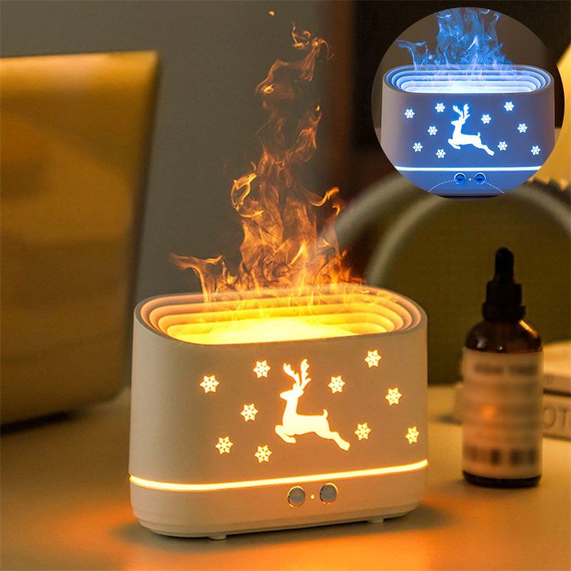 Elk Flame Humidifier Diffuser – Silent Aromatherapy Atmosphere Lamp for Home Decor 🎄🔥