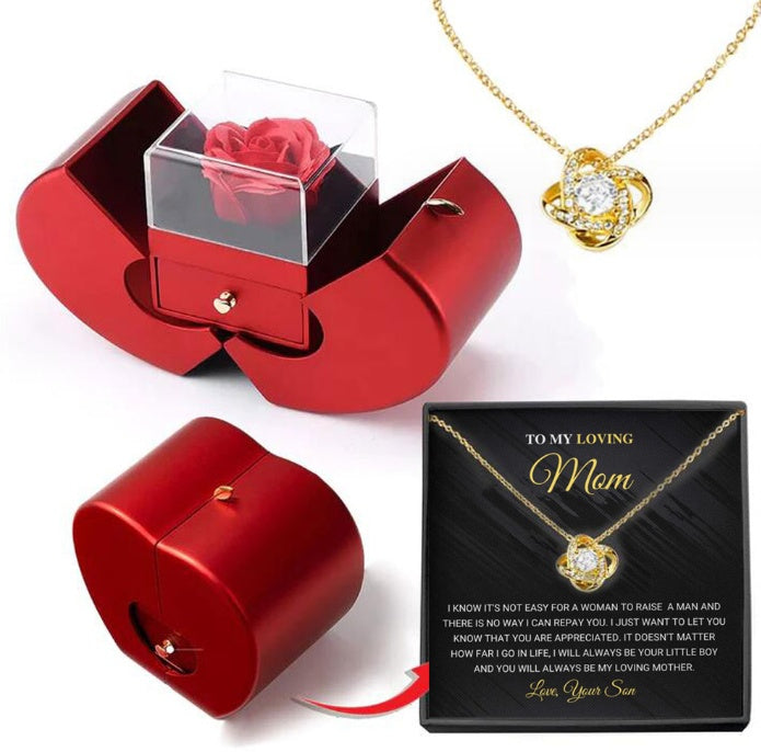 "Elegant Eternal Rose Jewelry Box – Red Apple Gift with Necklace for Valentine’s, Christmas & Mother’s Day" 🌹🎁✨