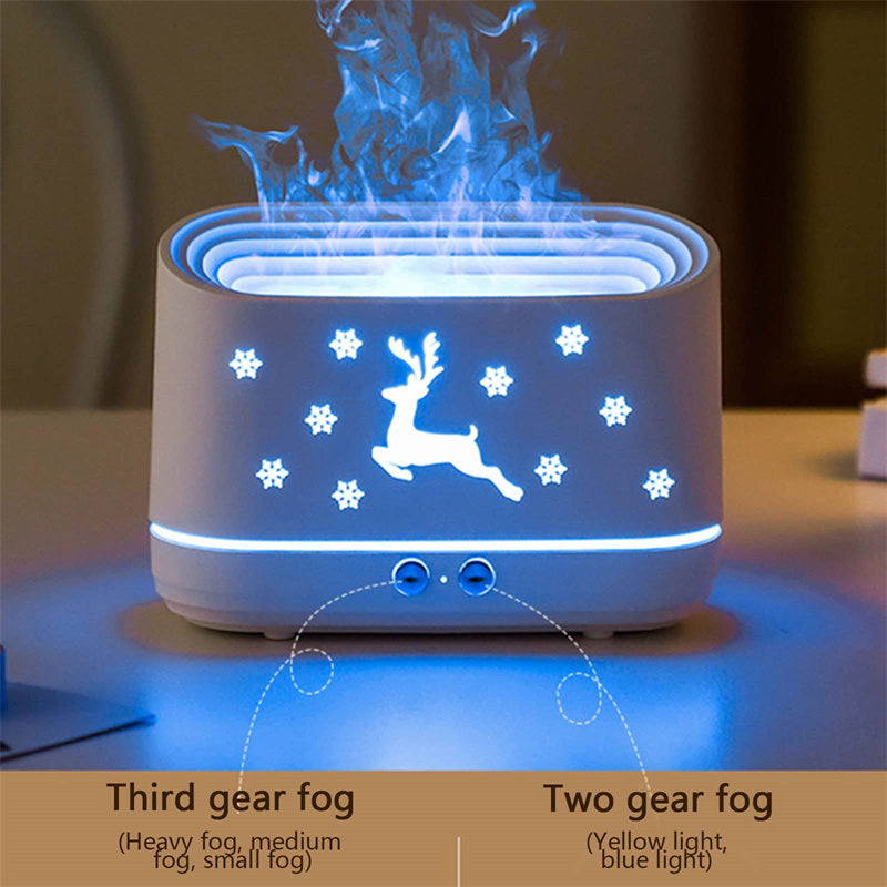 Elk Flame Humidifier Diffuser – Silent Aromatherapy Atmosphere Lamp for Home Decor 🎄🔥