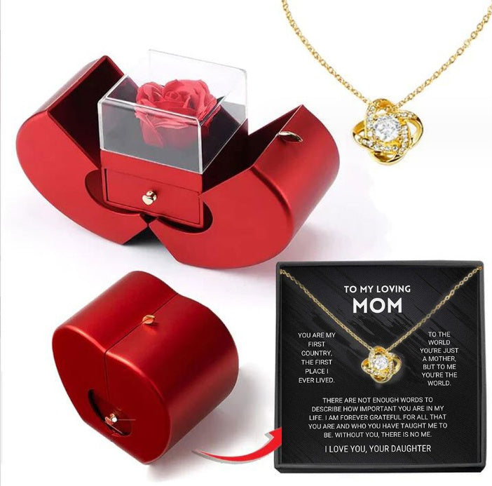 "Elegant Eternal Rose Jewelry Box – Red Apple Gift with Necklace for Valentine’s, Christmas & Mother’s Day" 🌹🎁✨