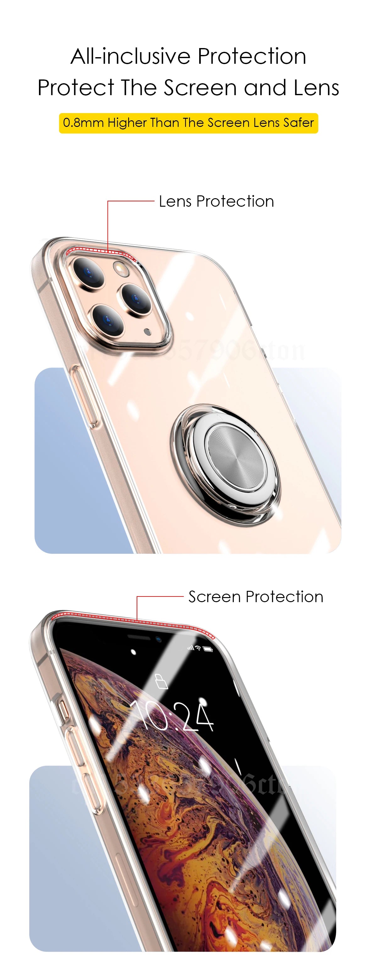 With Ring Stand Soft Transparent Case For iPhone 12 13 14 15 Pro Max Phone Cover For iPhone 7 8 Plus XR XS Max Magnetic Car Case