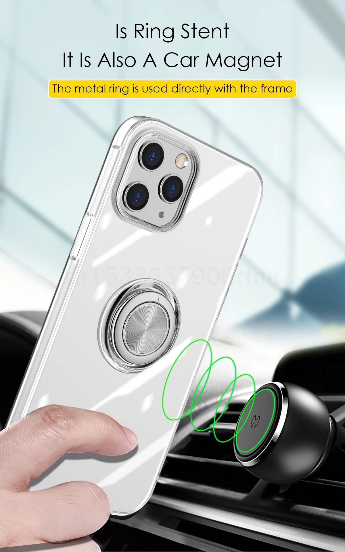 With Ring Stand Soft Transparent Case For iPhone 12 13 14 15 Pro Max Phone Cover For iPhone 7 8 Plus XR XS Max Magnetic Car Case