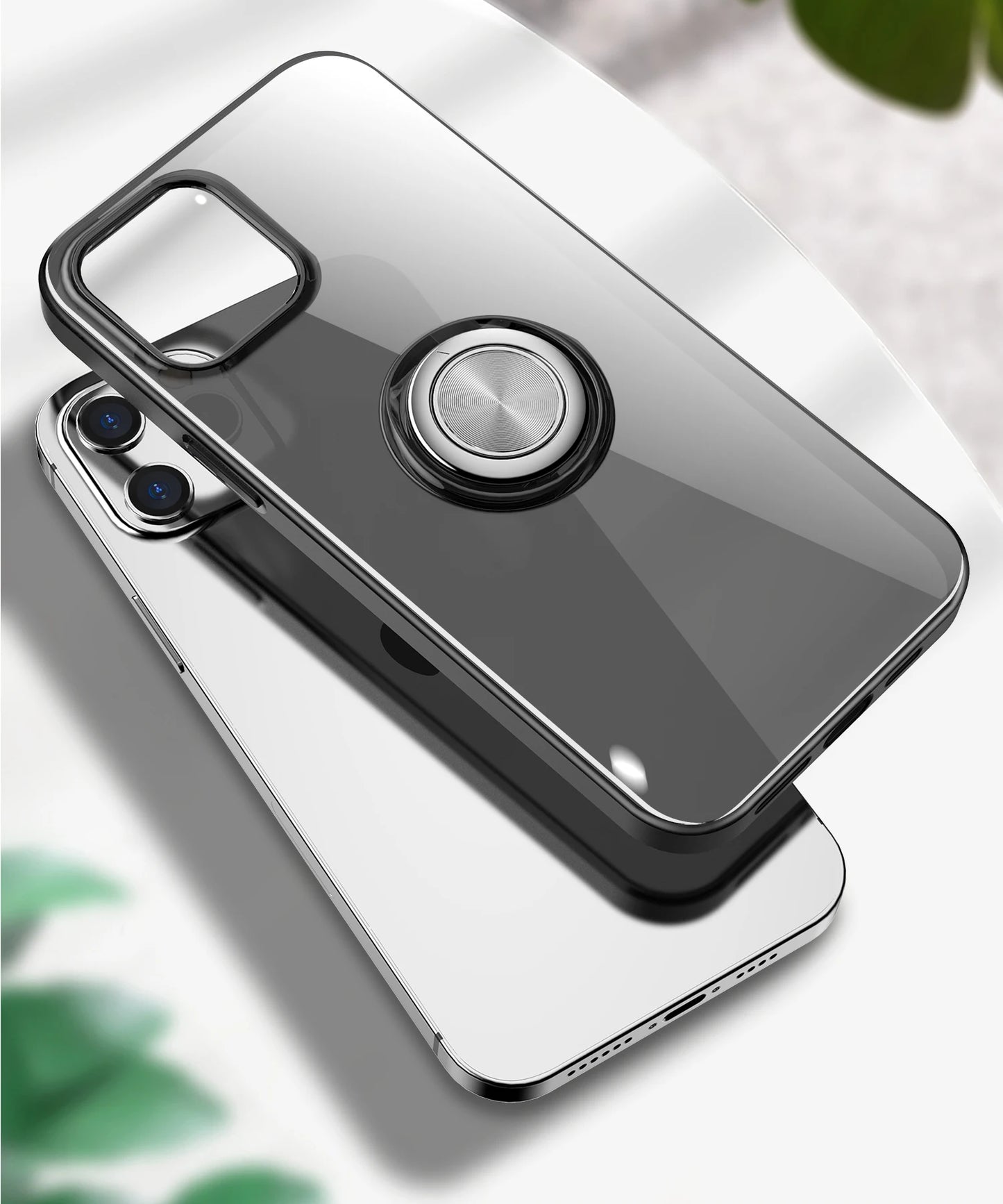 With Ring Stand Soft Transparent Case For iPhone 12 13 14 15 Pro Max Phone Cover For iPhone 7 8 Plus XR XS Max Magnetic Car Case