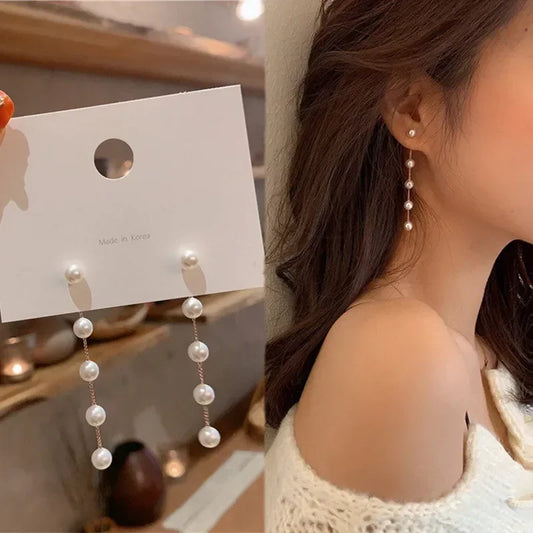 2024 Trendy Long Pearl Earrings – Elegant Floral Rhinestone Wedding Jewelry ✨