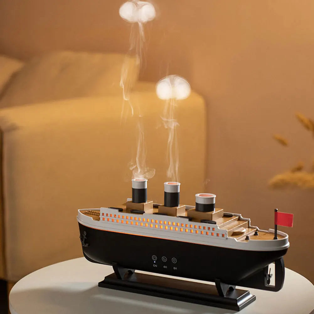 300ml Titanic Ship Model Air Humidifier Essential Oil Diffuser Jellyfish Smoke Ring Spray Aroma Diffuser Night Light for Home