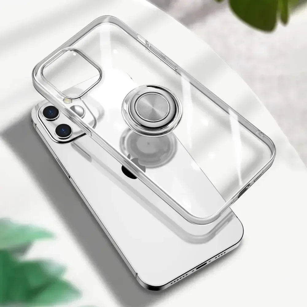 With Ring Stand Soft Transparent Case For iPhone 12 13 14 15 Pro Max Phone Cover For iPhone 7 8 Plus XR XS Max Magnetic Car Case