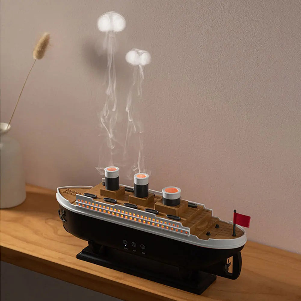 300ml Titanic Ship Model Air Humidifier Essential Oil Diffuser Jellyfish Smoke Ring Spray Aroma Diffuser Night Light for Home