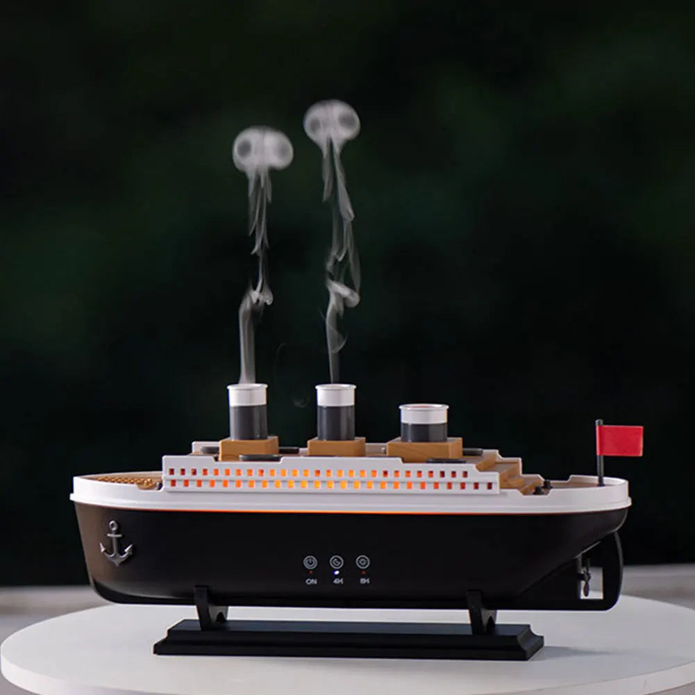 300ml Titanic Ship Model Air Humidifier Essential Oil Diffuser Jellyfish Smoke Ring Spray Aroma Diffuser Night Light for Home