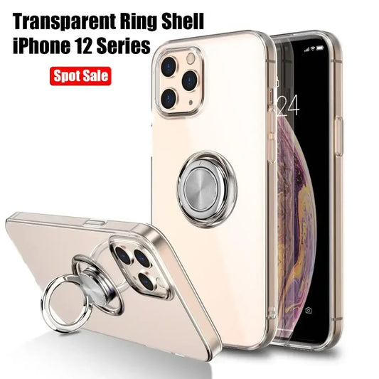 With Ring Stand Soft Transparent Case For iPhone 12 13 14 15 Pro Max Phone Cover For iPhone 7 8 Plus XR XS Max Magnetic Car Case