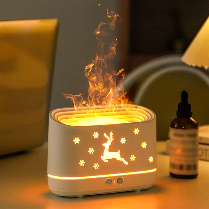 Elk Flame Humidifier Diffuser – Silent Aromatherapy Atmosphere Lamp for Home Decor 🎄🔥