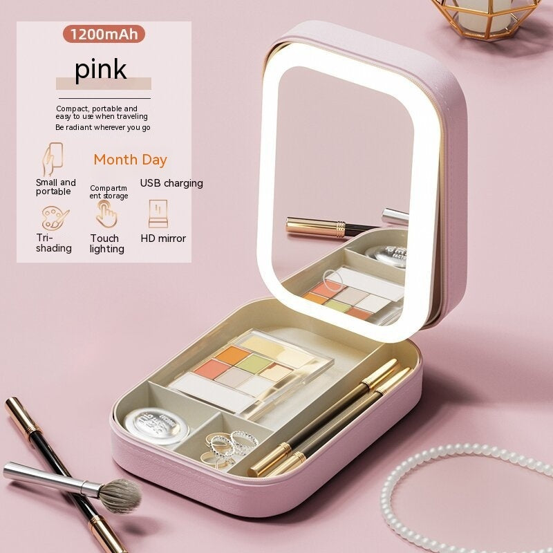 "Portable Makeup Storage Box with LED Light Mirror – Touch Sensor Travel Organizer" ✨💄