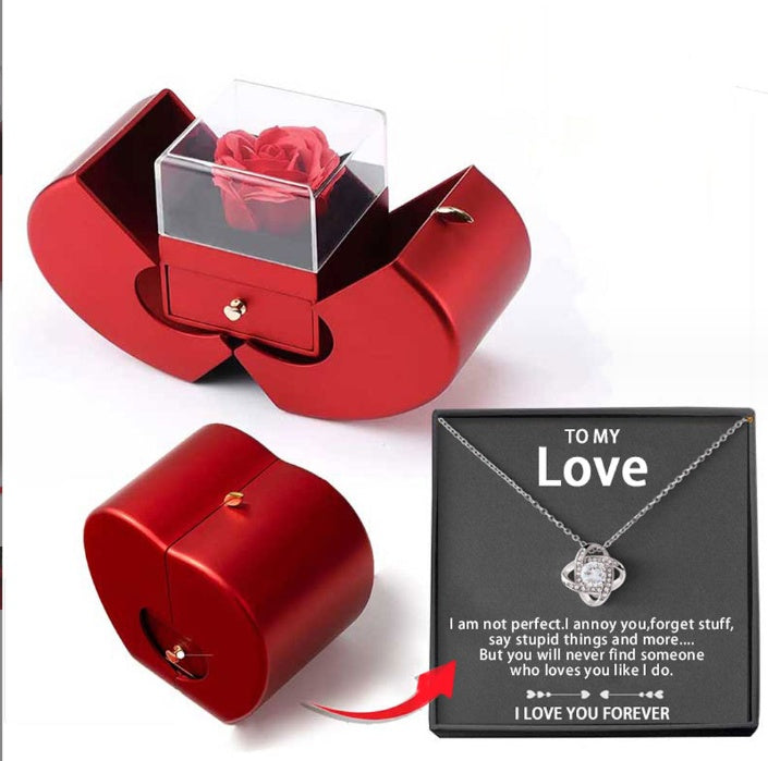 "Elegant Eternal Rose Jewelry Box – Red Apple Gift with Necklace for Valentine’s, Christmas & Mother’s Day" 🌹🎁✨